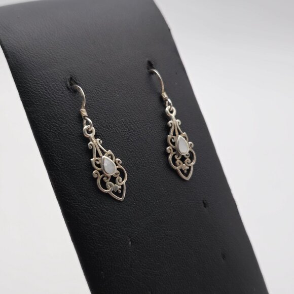 Sterling Silver Fancy Teardrop Shell Rustic Earrings A3804 - Picture 2 of 6